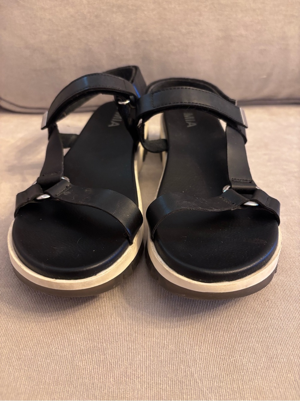 MIA Black Strappy Sandals with Cream Contrast Sole